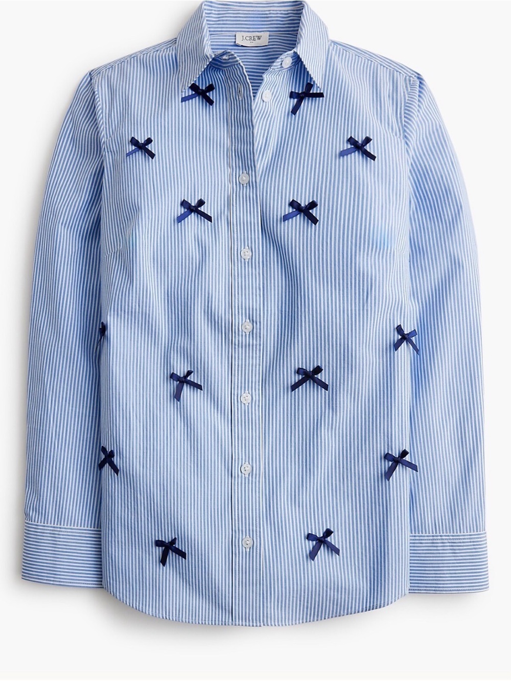 J. Crew Factory Blue Striped Cotton Button-Down Shirt with navy bows